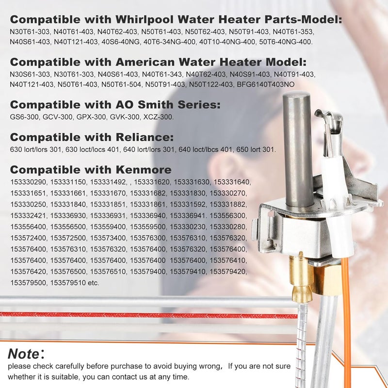 Pulaim Upgrade 100112330 Water Heater Pilot Assembly, Replace 9007876 Thermopile, Compatible with 300 301 Series Whirlpool Water Heater Parts & A.O.Smith, American, State, Kenmore, Reliance - Image 5